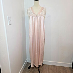 VTG Christian Dior Square Neck Lace Nightgown Womens Size L Pale Pink Satin